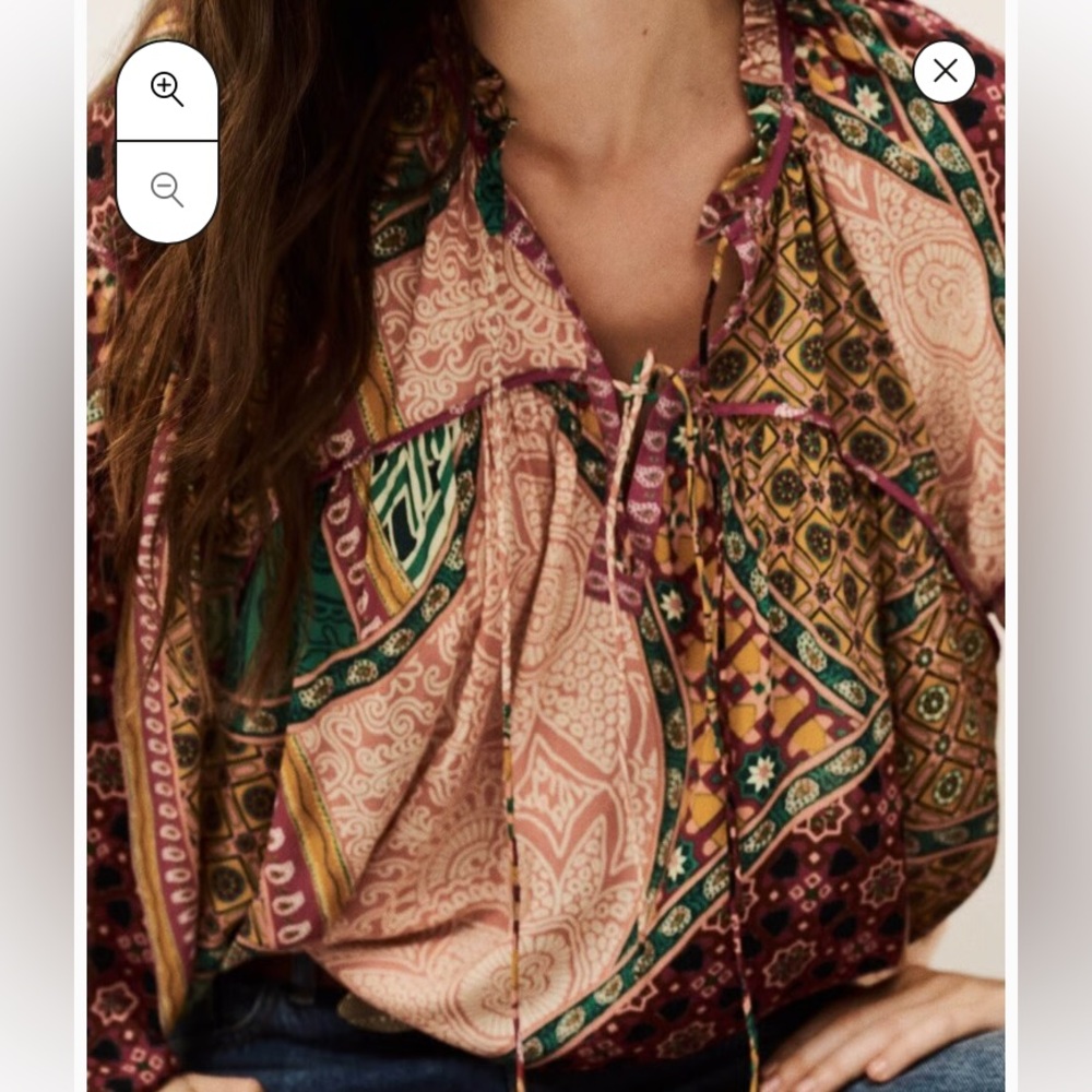 New ba&sh Women’s Faith Mixed Print Lace Up Blouse - Picture 3 of 16